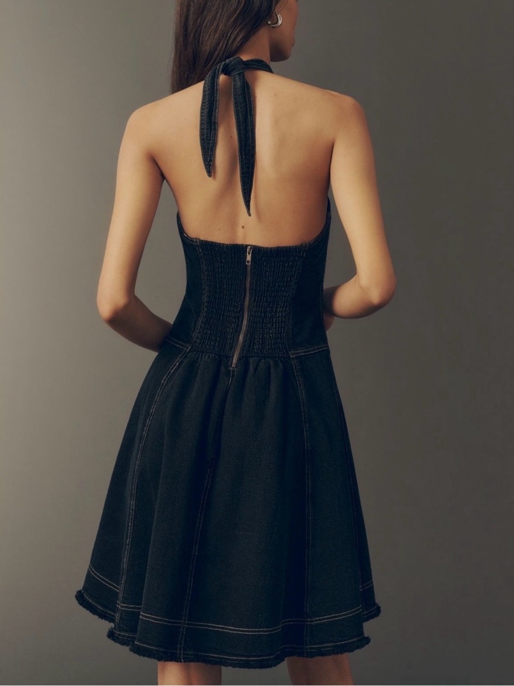 Pilcro Black Denim Halter Mini Dress NWOT - Picture 2 of 3
